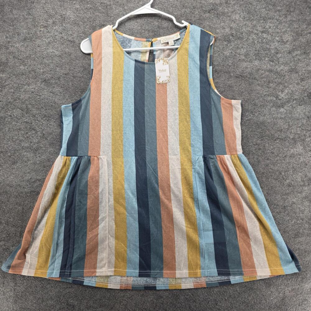 Weekend Suzanne Betro Shirt Womens 1X Multicolor Stripe Tunic Sleeveless Peplum